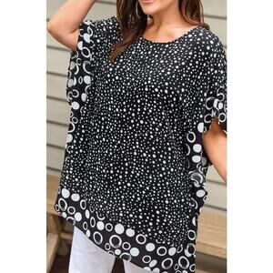 Emery Rose Plus Size Polka Dot Black Batwing Sleeve Blouse